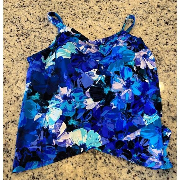 Swim Solutions Women's Tankini Top Blue Floral Swim Swimsuit Underwire - Picture 3 of 6